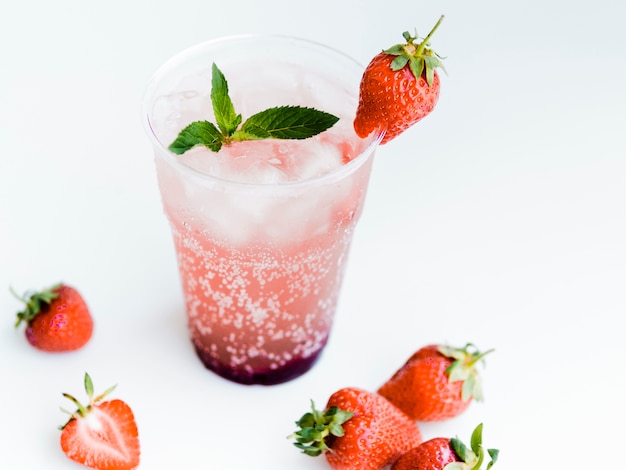 Cold strawberry cocktail with mint