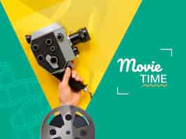 Free photo collage about movie time with hand holding camera