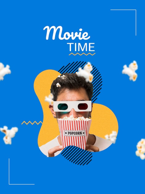 Free photo collage about movie time with man holding popcorn