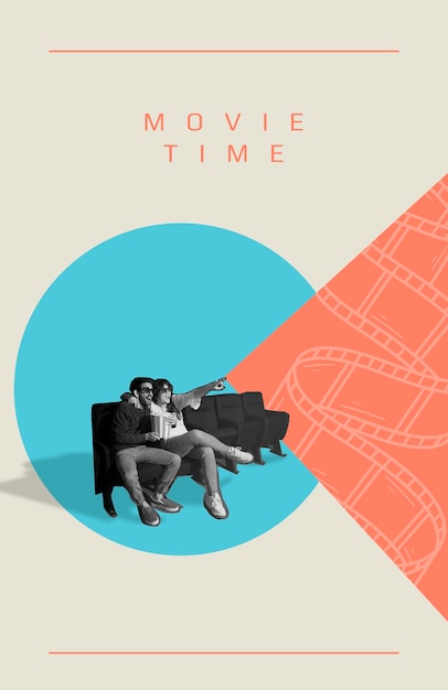 Коллаж о времени кино с людьми в кино