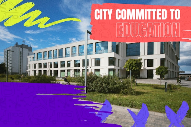 Free photo collage of city committed to education