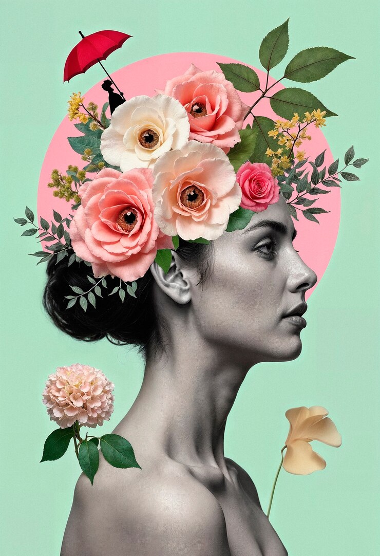 Free Photo collage portrait with natural elements