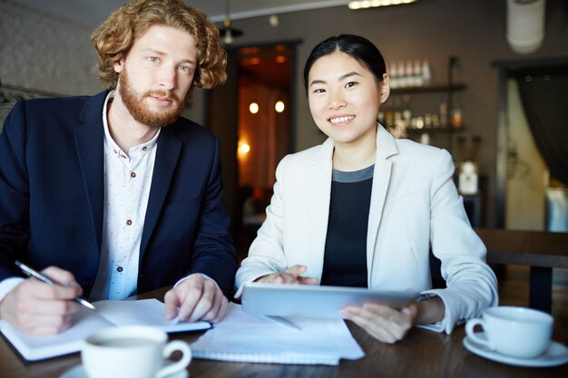 Colleagues in cafe