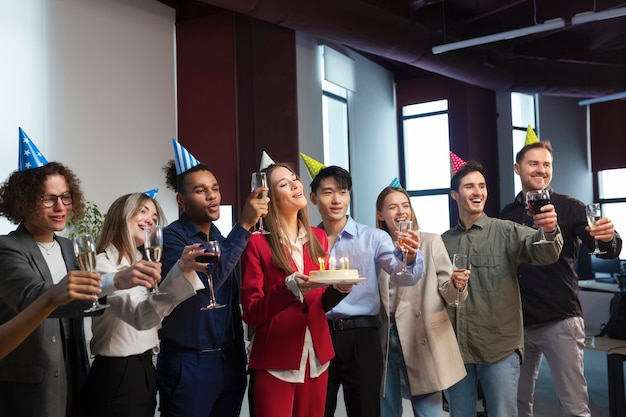 Free photo colleagues having fun at business event