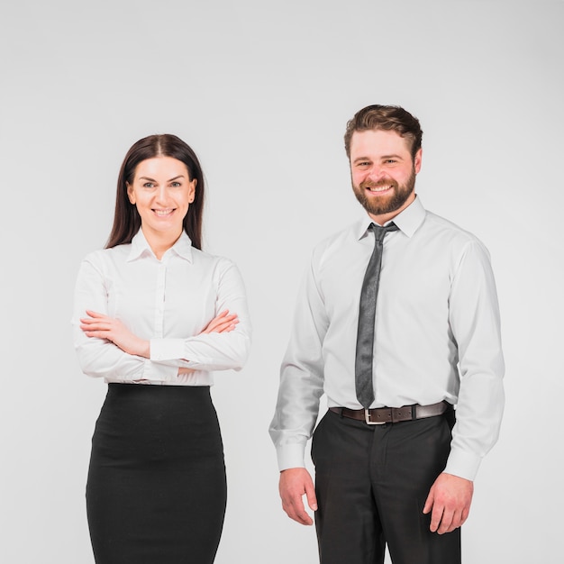 Colleagues man and woman standing together