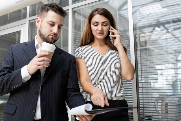 Colleagues planning business project together