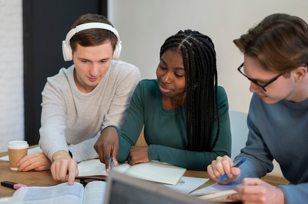 Colleagues studying together during group study