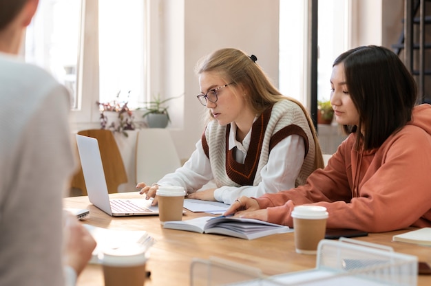 Colleagues studying together during group study