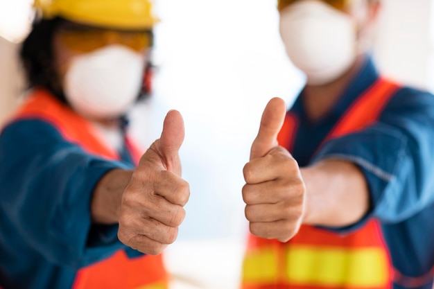 Free photo colleagues with safety equipment showing ok sign