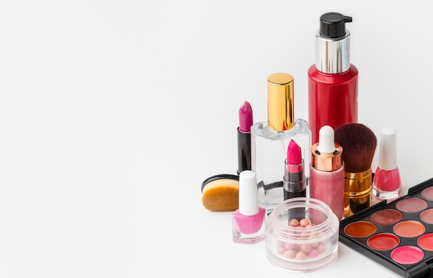 Collection of beauty products with copy space