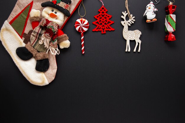 Collection of christmas ornaments on black background