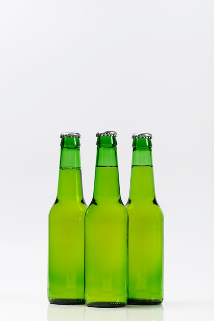 Collection of cold beer bottles