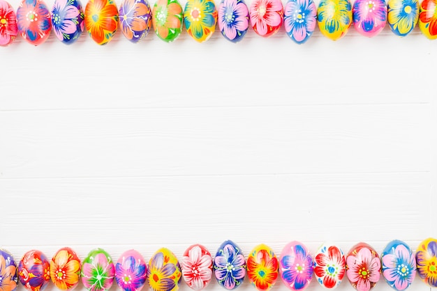 Collection of colored eggs on edges