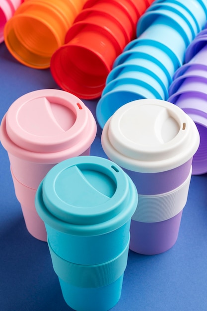 Free photo collection of colorful reusable cups