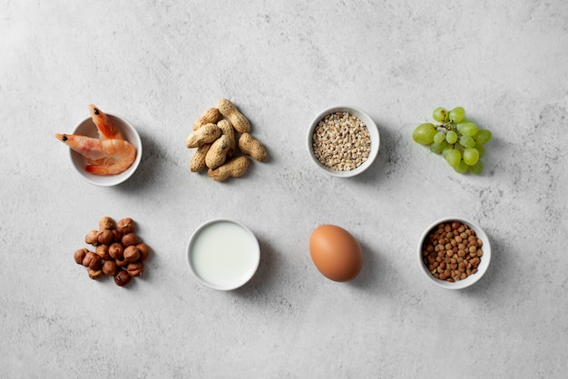 Foto gratuita raccolta di allergeni alimentari comuni per le persone