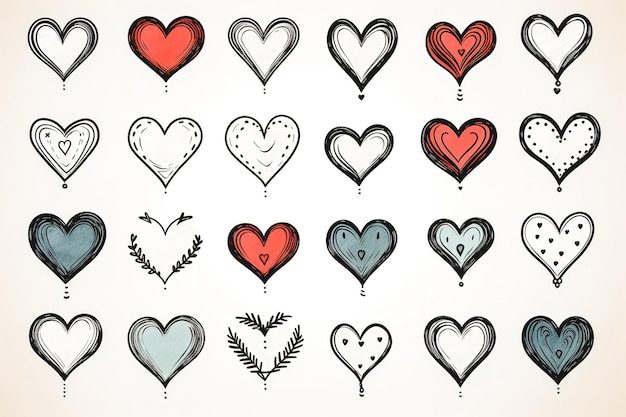 Free photo collection of drawn hearts in flat style valentines day greeting card design