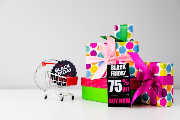 Collection of gifts with black friday tags