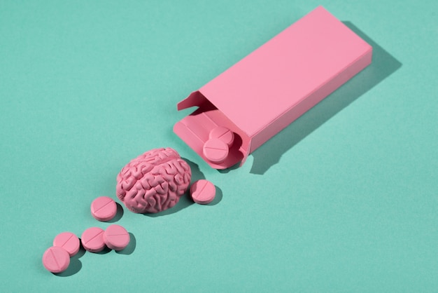 Foto gratuita raccolta di pillole per potenziare il cervello e migliorare la memoria