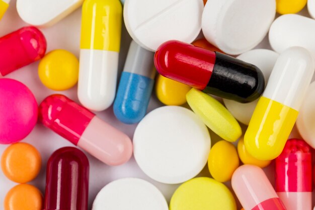 Collection of pills on table