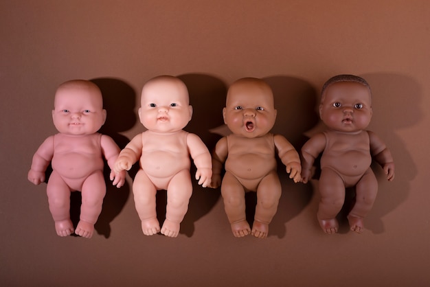 Free photo collection of plastic baby dolls for children with diverse skin colors