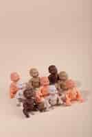 Free photo collection of plastic baby dolls for children with diverse skin colors