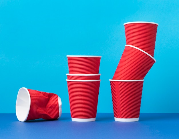 Collection of plastic cups on the table
