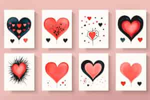 Free photo a collection of templates with handdrawn watercolor hearts