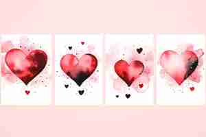 Free photo a collection of templates with watercolordrawn hearts for cards
