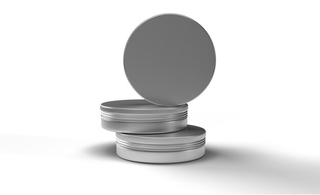 Free photo collection of three metallic tin for cosmetic mockup