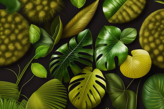 Free photo a collection of tropical leaves on a black background