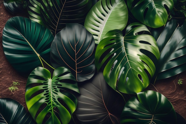 Free photo a collection of tropical plants with green leaves