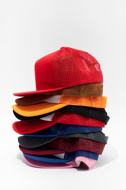 Collection of trucker hats with mesh back