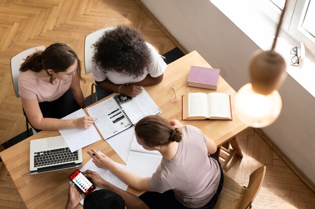 College girls studying together