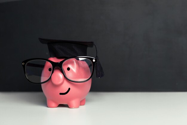 College graduate student diploma piggy bank