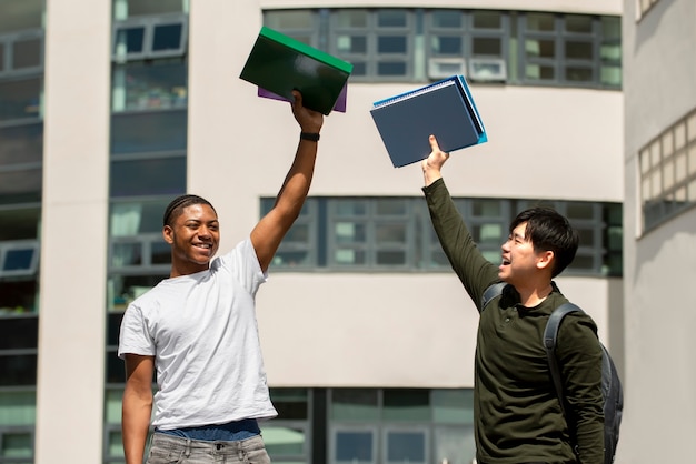 College students cramming outdoor