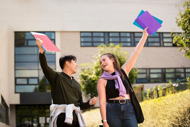 College students cramming outdoor