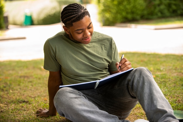 College students cramming outdoor