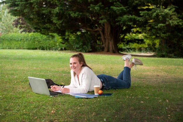 College students cramming outdoor