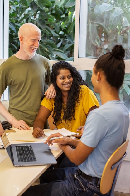 College students of different ethnicities cramming