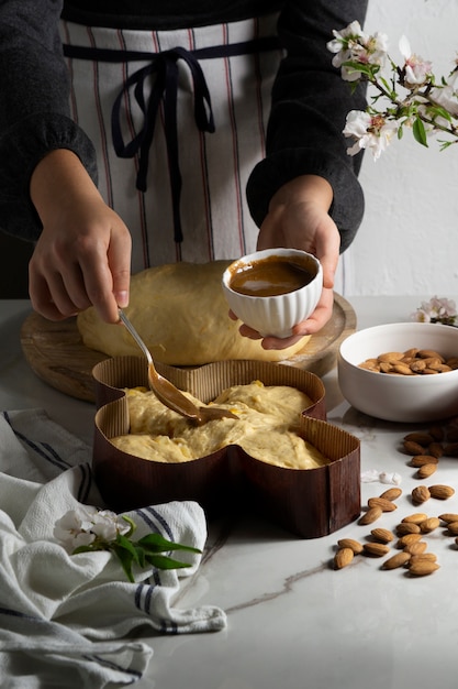 Colomba dough and cream arrangement