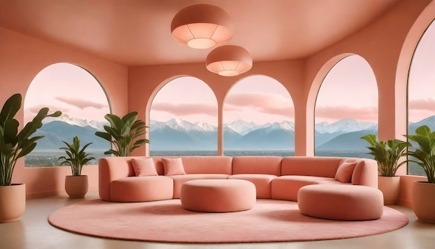 Бесплатное фото Цвет года дизайн интерьера пространства с мебелью и декором
