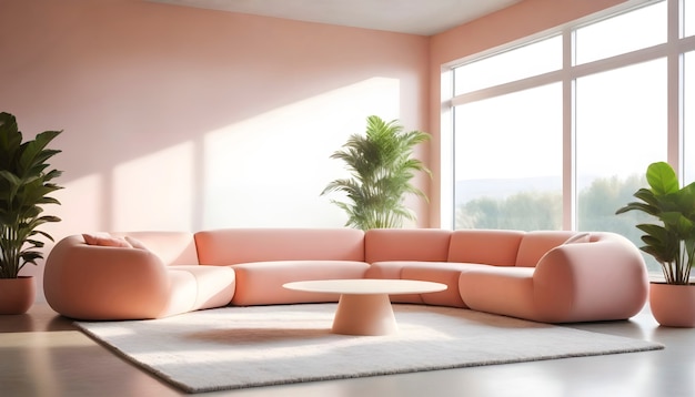 Бесплатное фото Цвет года дизайн интерьера пространства с мебелью и декором