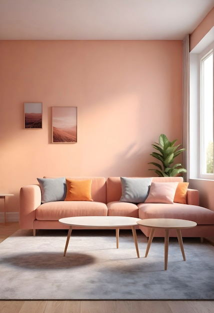 Foto gratuita colore dell'anno spazio di interior design con mobili e decorazioni