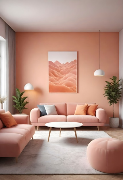 Foto gratuita colore dell'anno spazio di interior design con mobili e decorazioni