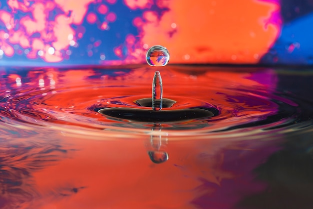 Colored background with water surface and drops