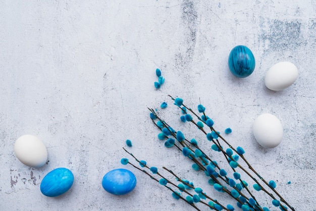 Free photo colored eggs and willow catkins