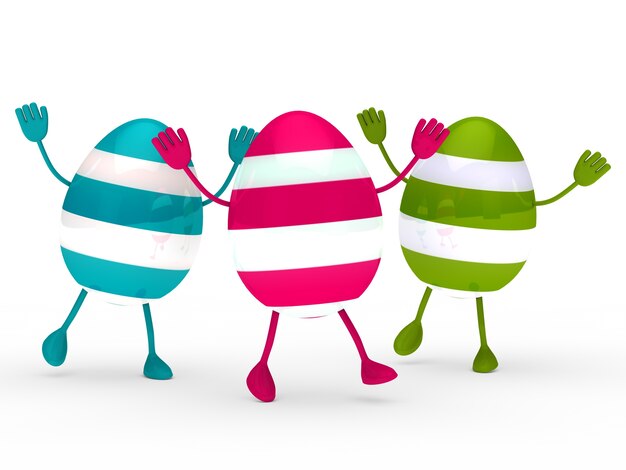 Colored eggs with hands and feet