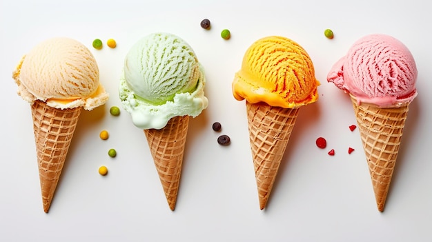 Foto gratuita gelato colorato su sfondo bianco