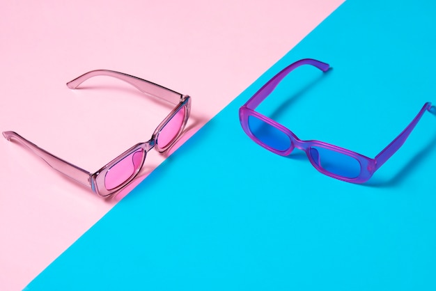 Free photo colored transparent sunglasses  still life