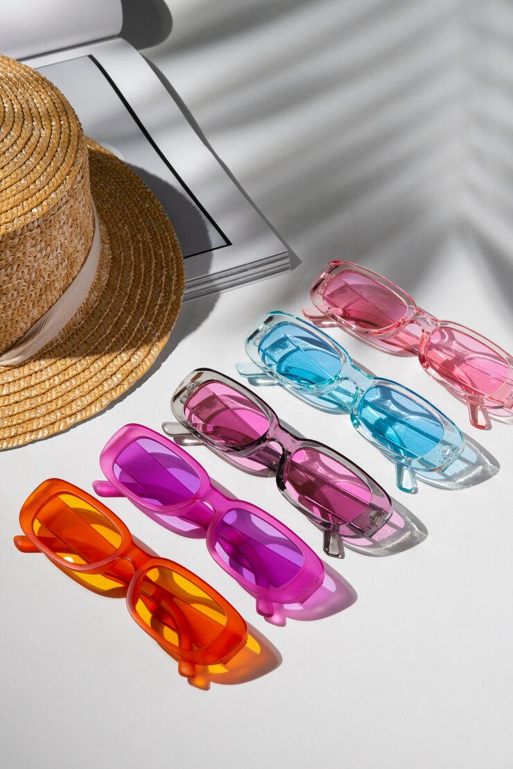 Free Photo colored transparent sunglasses  still life